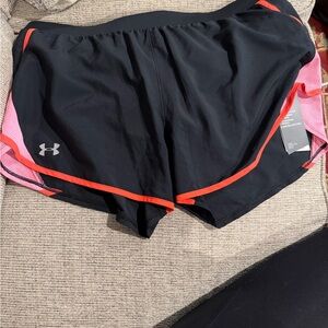 Under Armour HeatGear Shorts Women XL Black Pink Athletic Running Shorts NWT